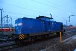 Diesellok der Baureihe 293 (293 021-6) der Pressnitztalbahn GmbH (Press) abgestellt am Bahnhof Wittenberge.