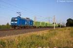 145 030-7 PRESS (145 085-7) mit einem Holzzug in Vietznitz und brachte den Zug nach Borstel. 23.07.2013