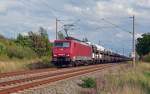 189 800 fuhr mit dem VW-Zug aus Zwickau-Mosel am 17.08.14 durch Greppin Richtung Dessau. Ziel des Zuges dürfte Cuxhaven sein.