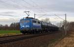 140 008 der Press fuhr mit einem Kesselwagenzug am 17.12.15 durch Benndorf Richtung Leipzig.