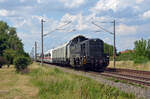 185 011 von railadventure schleppte am 26.06.22 Teile des ICE-Triebzuges 9027 durch Greppin Richtung Bitterfeld.