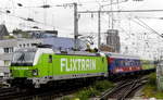 193 827 mit FlixTrain 1802 zur Fahrt nach Hamburg bei der Einfahrt in den Kölner Hbf am 17.4.19.