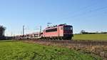 Railpool 155 261, vermietet an DB Cargo, mit leerem Autotransportzug in Richtung Hannover (zwischen Melle und Bruchmühlen, 15.02.19).