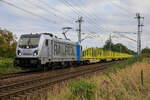 CD Cargo mit Railpool 187 341 und Leerholzzug nach Stralsund Rügendamm am 05.10.2022 kurz vor dem Ziel am Abzweig Srg aufgenommen.