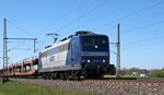 RBH Logistics 271 (151 079) befördert am 21.04.16 einen leeren Autotransportzug durch Dedensen-Gümmer in Richtung Hannover.