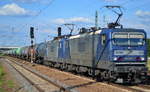 Doppeltraktion RBH 129/143 249-1 + RBH 143/143 143-6 mit Kesselwagenzug am 16.07.18 Bf. Flughafen Berlin-Schönefeld. 