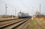 RBH 105 (143 186-5) & RBH 120 (143 079-2) RBH Logistics GmbH mit einem Hackschnitzel von Wismar nach Mannheim in Demker. 01.03.2014