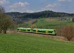 650 653 (VT 18) + 650 662 (VT 27) als RB nach Bayerisch Eisenstein am 21.04.2013 bei Triefenried.