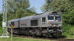 Diesellok DE 62 (eine Class 66) von RheinCargo wartet - voll auf der Weiche - auf neuen Einatz; bei Aichstetten im Allgäu, 14.06.2019  
