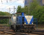V105  Sally  von der Rurtalbahn kommt als Lokzug aus Richtung Stolberg-Rheinland und fhrt in Aachen-West ein am Abend des 9.5.2012.