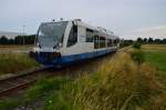 Gerade hat der Triebwagen 654 010 der Rurtalbahn Linnich verlassen auf seinem Weg nach Düren am heutigen Sonntag den 12.7.2015