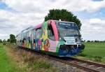 Regiosprinter der Rurtalbahn, als rollendes Kunstwerk, fr den jhrlich eingesetzten  Boerdeexpress  (Dren - Euskirchen), zwischen Zlpich und Euskirchen - 17.06.2012