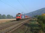 482 006 zieht ein Sonderzug nach Mnchen kurz vor Thngersheim.27.09.08