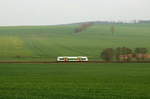 Am 12.04.2014 ist ein Regio-Shuttle der Süd Thüringen-Bahn bei Oberrohn in Richtung Eisenach unterwegs