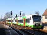 VT 110 und VT 111 (BR 650, RegioShuttle RS1) der Sd Thringen Bahn bei Ausfahrt aus Sonneberg (Thr) als STB 82925 nach Eisenach; 20.12.2007
