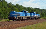 180 000 und 180 002 der Spitzke rollten am 19.06.19 Lz durch Burgkemnitz Richtung Bitterfeld.