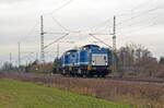 203 005 und 203 004 der Spitzke Logistik rollten am 05.02.23 Lz durch Gräfenhainichen Richtung Wittenberg.