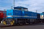 Die G1206-SP-022 der SLG - Spitzke Logistik GmbH abgestellt am 02.09.2012 beim ICE-Bahnhof Montabaur. Die MaK G 1206 wurde 2003 bei Vossloh unter der Fabriknummer 5001475 gebaut, sie hat die NVR-Nummer 92 80 1275 843-1 D-SLG.