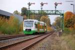 Einfahrt des VT 128 der STB von Themar in den Bhf Hildburghausen mit Ziel Eisfeld 03.10.2007