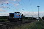 Nach dem am Abend des 06.06.2017 die SWEG V102 (575 002-7) Rangieraufgaben in Neuenburg (Baden) erledigt hatte, fuhr sie als Lokzug wieder zurück nach Freiburg (Brsg) Rbf, als sie bei