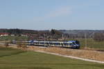 ET 318 war am 31. März 2021 bei Bernau am Chiemsee in Richtung Freilassing unterwegs.