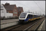 NWB VT 648182 ,aus Hildesheim kommend, erreicht hier am 6.1.2021 um 11.57 Uhr den Endbahnhof Bünde in Westfalen. Nach kurzem Aufenthalt fuhr dieser Zug wieder zurück nach Hildesheim.