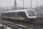 VT 518 der NWB bei der Einfahrt in den Seelzer Rangierbahnhof.Sein Ziel ist oder war die Werkstatt(siehe Anzeigentafel)fotografiert am 25.03.2009