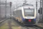 OLDENBURG (Oldb.), 07.02.2015), VT 648 091 der Nordwestbahn als RE 18 nach Wilhelmshaven bei der Einfahrt in den Hauptbahnhof