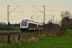 Der NWB VT648 432 führt einen RE 10 aus Krefeld kommend bei Bösinghoven gen Düsseldorf Hbf.