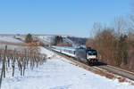 Am 11.02.2021 kommt eine TRI Ersatzgarnitur als RB 18 bei Lauffen am Neckar am Fotografen vorbei.