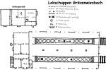 Grundri-Skizze des Lokschuppens Grvenwiesbach (Stand 1. Hlfte der 1980iger Jahre)