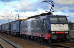 TX Logistik AG mit der schön gestalteten MRCE  ES 64 F4-097  [NVR-Number: 91 80 6189 997-0 D-DISPO] und KLV-Zug aus Rostock am 10.01.19 Bf.