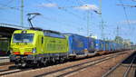 TX Logistik AG, Troisdorf [D] mit der Alpha Trains  193 553 [NVR-Nummer: 91 80 6193 553-5 D-ATLU] und Taschenwagenzug (Diverse Trailer) ab Rostock Richtung Verona am 11.09.19 Bahnhof Flughafen Berlin Schönefeld. 