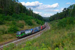 193 830 ELL/TXL und  192 009 Northrail/TXL  Railfanatics  mit einem KLV-Zug bei Beratzhausen Richtung Nürnberg, 07.09.2020