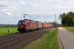 193 555 ATLU/TXL  Offroad  mit einem KLV-Zug bei Triesdorf Richtung Ansbach, 11.04.2021