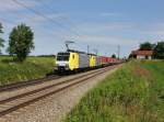 Die ES 64 F4-203 und die ES 64 F4-024 mit einem KLV-Zug am 23.06.2012 unterwegs bei Hilperting.