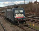 Ebenfalls am 07.01.2014, die MRCE/TXL ES 64 U2-010 abegstellt an einem Stumpen in Weil am Rhein. Sie brachte am Morgen den Stahlzug nach Italien an die Schweizer Grenze und wartet auf nun auf ihren Gegendzug.
