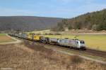 185 539 mit einem KLV Zug am 17.03.2012 bei Harrbach.