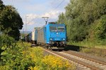 185 513-9 der TX Logistik mit Containerzug in Fahrtrichtung Süden. Aufgenommen in Wehretal-Reichensachsen am 21.08.2014