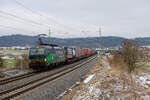 193 278 ELL/TXL  Say Yes To Europe  mit einem KLV-Zug bei Oberdachstetten Richtung Würzburg, 31.01.2021