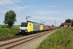 189 203 + 189 924 mit einem KLV Zug am 23.06.2012 bei Hilperting.