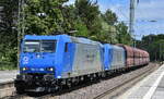 VPS - Verkehrsbetriebe Peine-Salzgitter GmbH, Salzgitter [D] mit der Doppeltraktion  5618 / 185-CL 006  [NVR-Nummer: 91 80 6185 506-3 D-ATLU] +  5604 / 185 509-7  [NVR-Nummer: 91 80 6185 509-7 D-ATLU] mit Schüttgutwagenzug aus Hamburg am 01.06.23 Durchfahrt Bahnhof Uelzen.