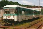 WEBA-VT 24 und Vs 23 (ex WEG) der Daadetal-Bahn in Betzdorf, 27.7.1999.