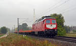 232 527 der WFL führte am 25.09.19 einen Flachwagenzug durch Jeßnitz Richtung Dessau.