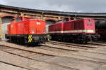 Die WFL  präsentiert am 23.04.2017 beim Frühlingsfest im Bw Schöneweide ihre Diesellokomotiven 345 286-9 und die 201 101-3 (110 101-3 DR).