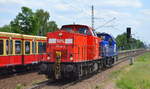 WFL  Lok 26/ 203 120-1  (NVR-Nummer: 92 80 1203 120-1 D-WFL) bei einer Überführungsfahrt mit der Hybrid Lok Alstom H3 1002 021-6 der Fa.