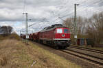 WFL Ludi 232 238 mit Leerschotter am 26.03.2023 in Göritz (ehem. Betriebsstelle Dauer).
