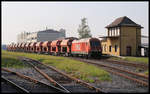 WLE 23 Hercules erreicht hier am 23.08.2019 um 10.19 Uhr den ehemaligen Bahnhof Ennigerloh. Der beladene Kalksteinzug ist auf dem Weg zu einem Zementwerk in Ennigerloh.