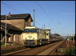 Die WLE 21 im Warsteiner Look kommt hier am 18.9.2005 mit einem Müller Party Zug aus dem Norden in Richtung Münster zurück und durchfährt gerade den Bahnhof Hasbergen.