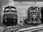 Die Diesellokomotive 211 079-9 von Joseph Hubert Bauunternehmung stand im Februar 2024 neben Lok 72 auf dem Gelände der Firma Reuschling in Hattingen


